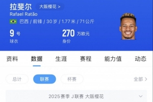 日媒:一家中国俱乐部为J1联赛银靴拉斐尔开出优厚条件