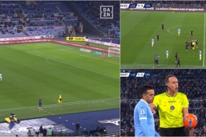 业余！拉齐奥0-0克雷莫内塞的比赛中，门将开球被主裁判误判越位