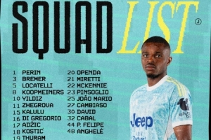 尤文客战萨索洛大名单:伊尔迪兹领衔锋线DV9伤缺,布雷默在列