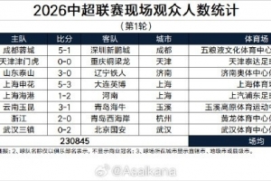 中超联赛第一轮现场观众人数:场均2.8万人,申花vs英博超4万