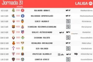 西甲31轮时间:4月11日3点皇马vs赫罗纳,12日0:30巴萨vs西班牙人