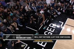 马刺官方：文班左肋骨挫伤 下半场提前退赛
