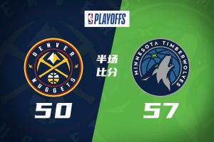 半场战报-森林狼57-50领先掘金 麦丹13+5 小香农12分 卡约15+7